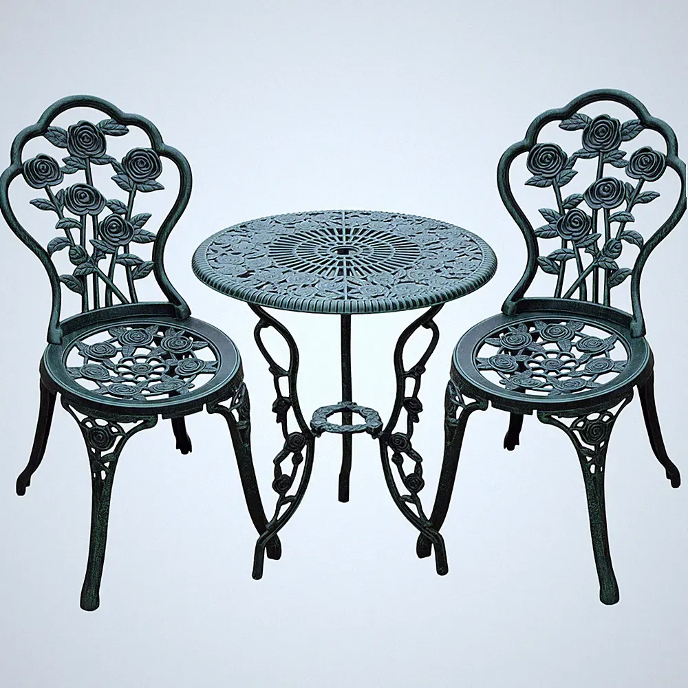 Bistroset 3-tlg. Balkonset Gartenmöbel Balkonmöbel Set Gussaluminium Antik Grün