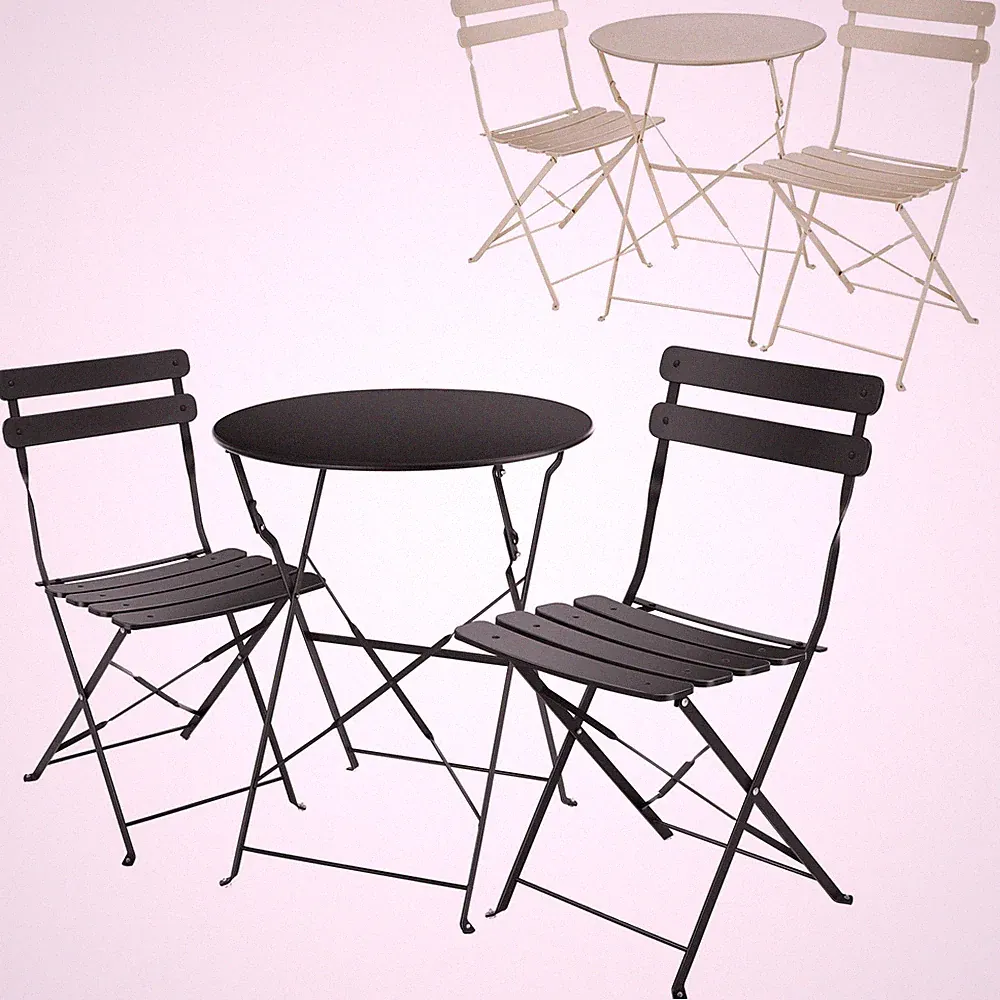Bistrotisch Set 3-teilig Klapptisch Rund Stühlen Klappbar Gartenmöbel Outdoor