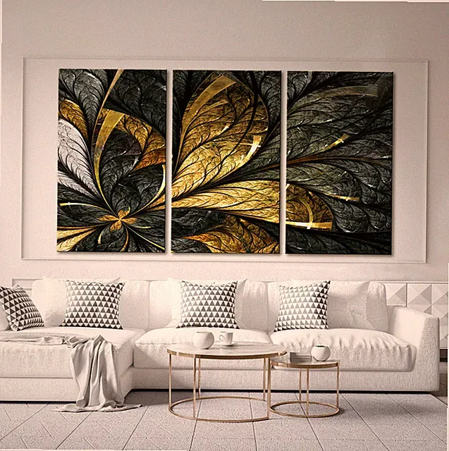 BLATTGOLD Abstrakt Leinwand Bild über Sofa Modern Wandbild Schwarz Grau Deko XXL