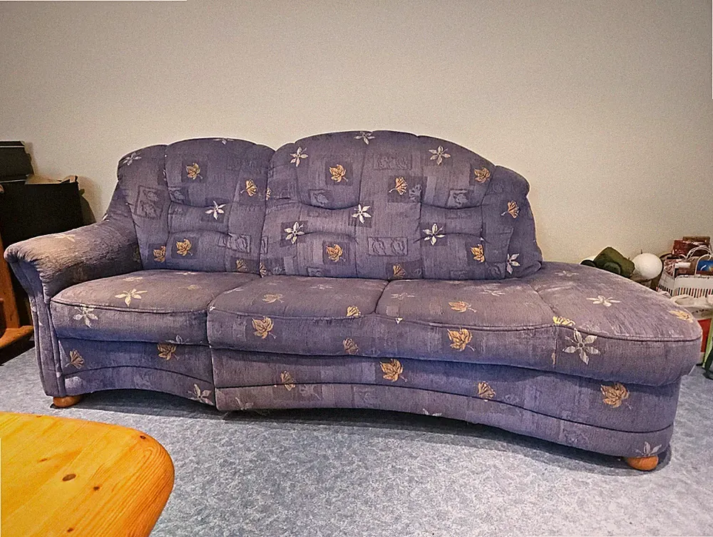 Blaues gemustertes 3-Sitzer Sofa 100% Leinen mit Armlehnen Holzgestell