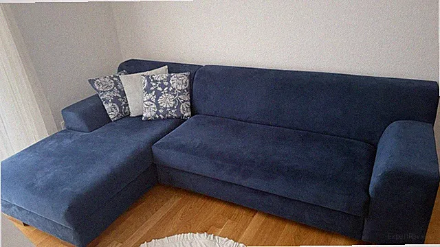 Blaues L-Schlafsofa mit Bettkasten