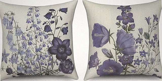 Blume Kissenbezug 40x40 cm 2er Set, Frühling Handgemalt Lila Blume Sofa Kissen B