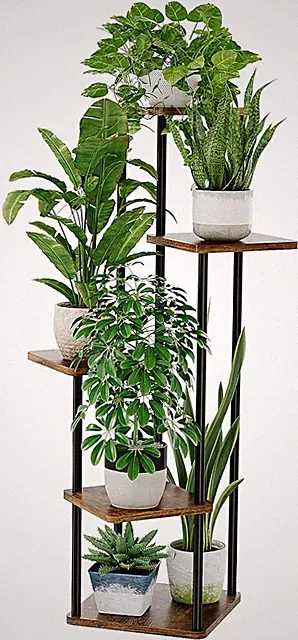 Blumenständer Pflanzenregal 5 Etagen Holz Metall Schwarz - Stabil Platzsparen...