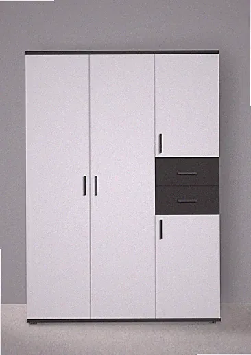 BMG Möbel Kinderzimmer Kleiderschrank 135 cm breit 4 türig Anthrazit Weiss