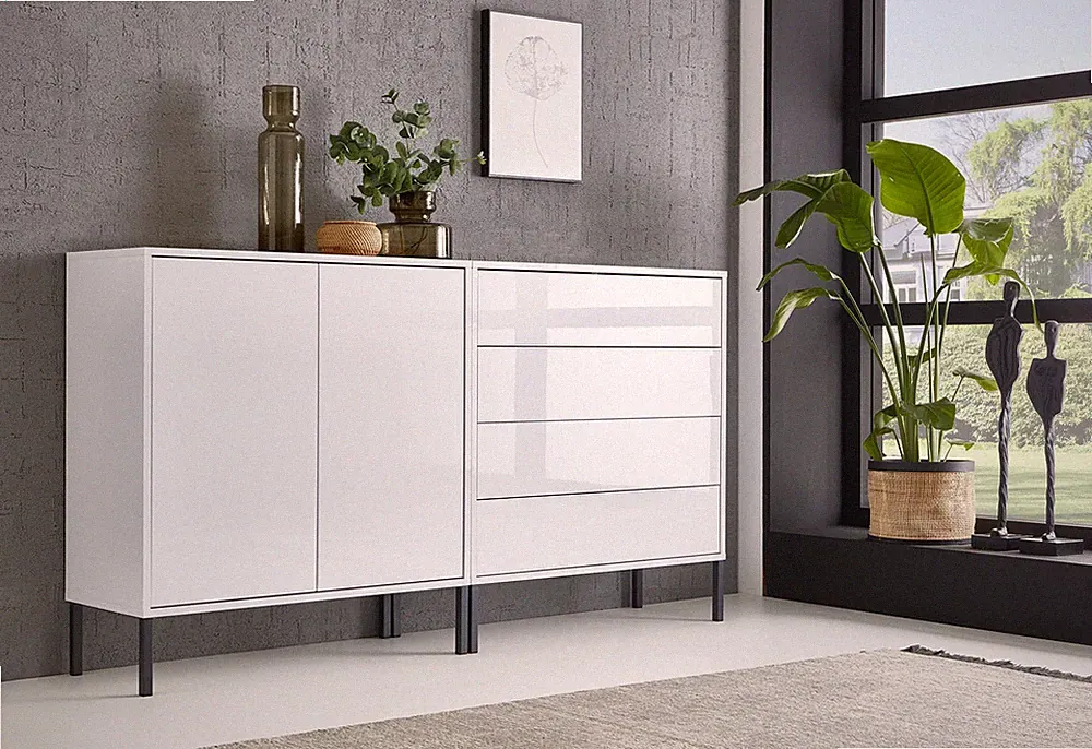 BMG Möbel Schubladen Schuh Kommode, Sideboard Mailand Set 3, mit Metallfüßen