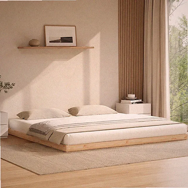 Bodenbett Massivholz Kiefer Natur Bettgestell Doppelbett 200kg | 180 x 220 cm