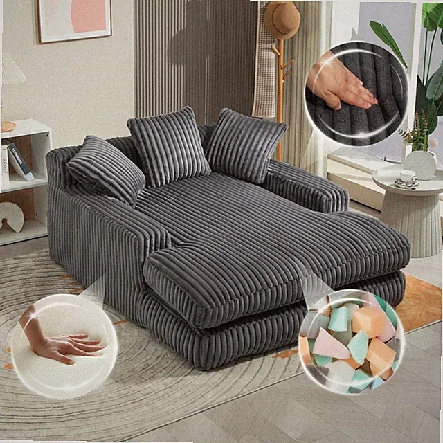 Bodensofa Cord Dunkelgrau 125x155x63 cm mit 3 Kissen Sitzhöhe 35 cm ohne Montage
