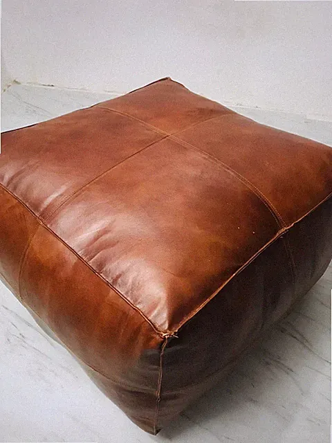 Boho 30 Zoll marokkanischer quadratischer Couchtisch Pouf abgenutzt braun Led...
