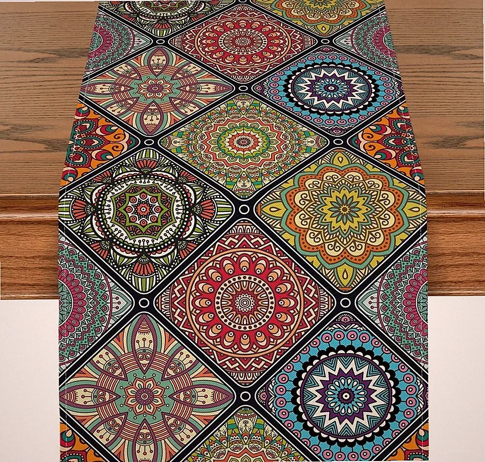 Boho Vintage Geometrie Marokkanische Bunt Tischläufer, Küche Esstisch Hochzei...