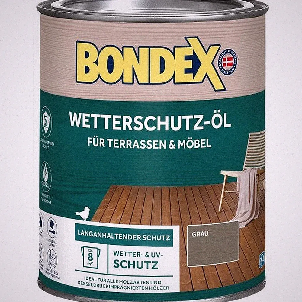 Bondex Wetterschutz Öl Grau außen Farbe + UV Schutz für Terasse und Möbel 2,5 L
