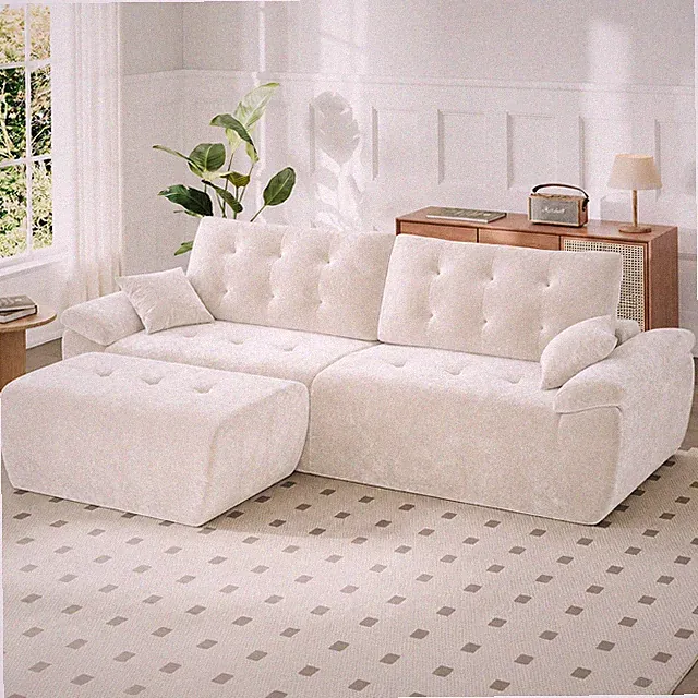 Boneless Modulares L‑Sofa 275cm Chenille Schlafsofa Couch m. Ottoman Montagefrei