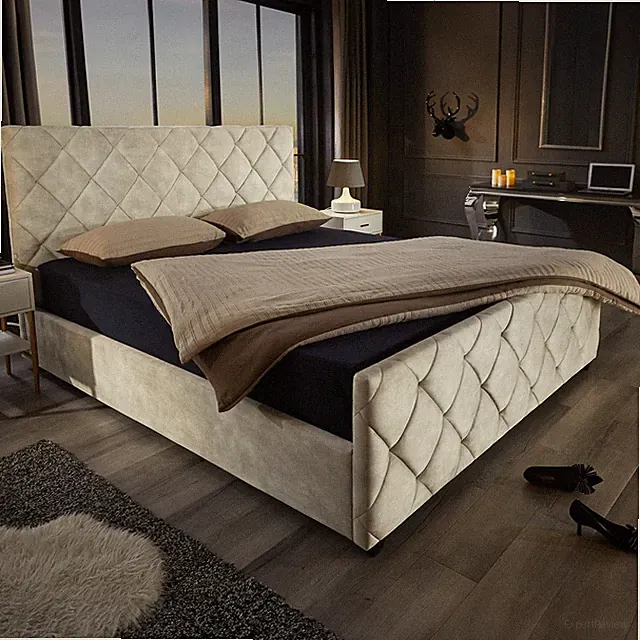 Boxbett ELYSIUM - 180x200cm - champagner beige - Samt - Doppelbett mit Stauraum