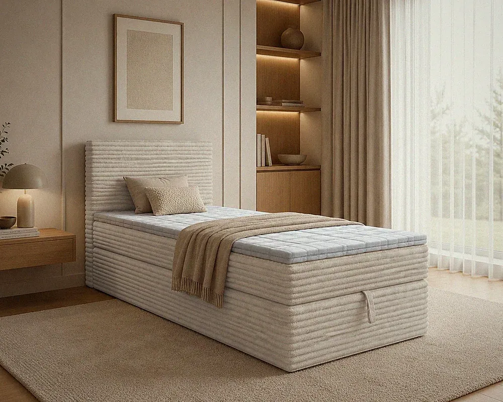 Boxspringbett Einzelbett NESO MINI Bett mit Bonell-Matratze Bettkasten Cordstoff