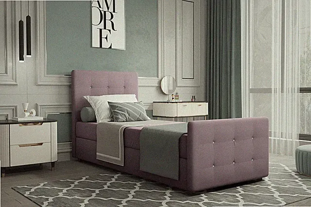 Boxspringbett Gästebett MARKOS 100x220cm Bettkasten Seite Links Stoff Violett