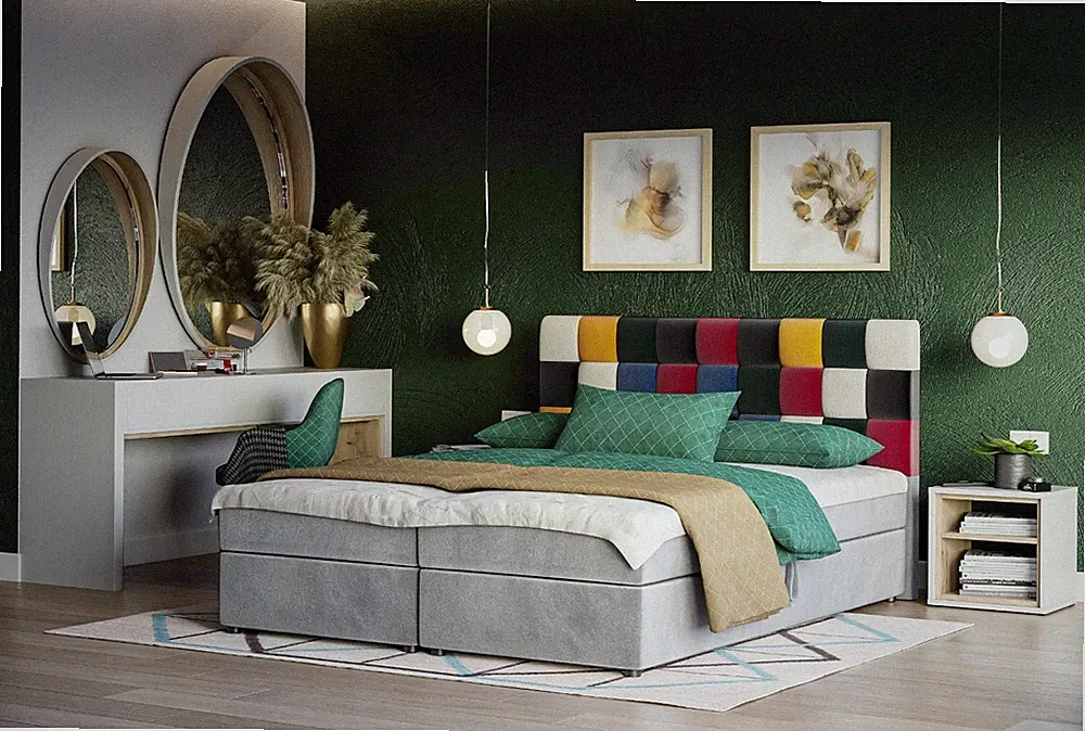 Boxspringbett Hotellbett LEMON 140 160 180 x 200 Bunt Creme Grau Bettkasten