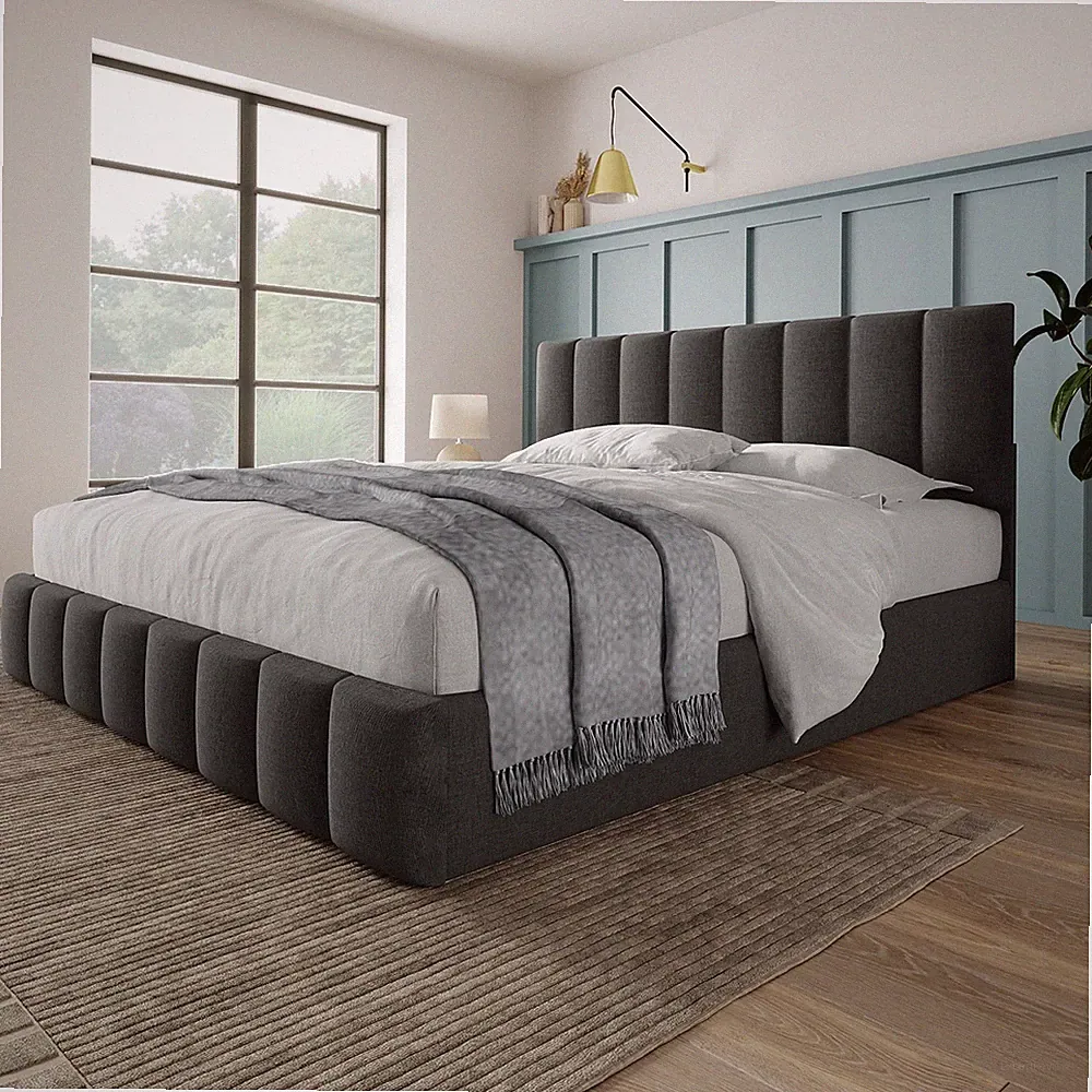 Boxspringbett Leinen Polsterbett 140x200cm Doppelbett Bettkasten Stauraumbett