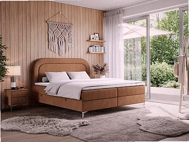 Boxspringbett mit zwei Bettkästen und hohen Metallbeinen, Polsterbett - EIRA