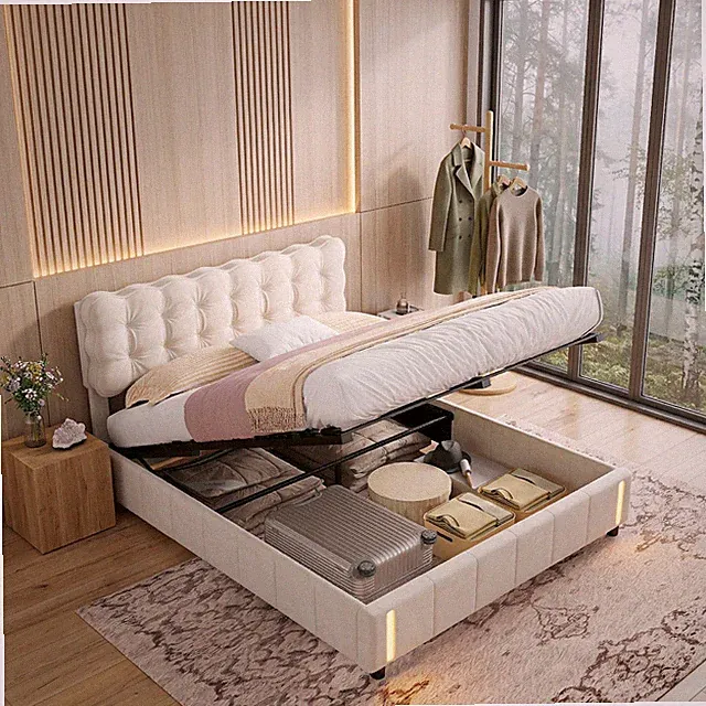 Boxspringbett Polsterbett LED Bettgestell mit Lattenrost Stauraum 160x200cm