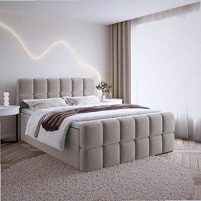 Boxspringbett SALA Doppelbett mit Bonell Matratze, Bettkästen, Boucle Stoff