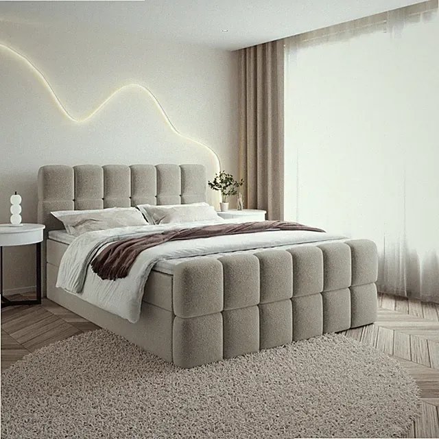 Boxspringbett SALA Doppelbett mit Bonell Matratze, Bettkästen, Boucle Stoff