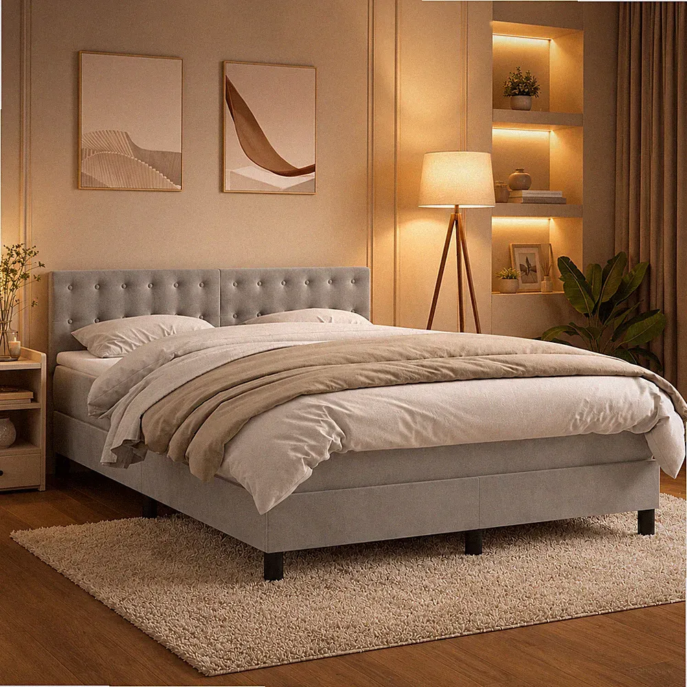 Boxspringbett Samt Bett Matratze Polsterbett Taschenfederkern Grau | 140 x 200cm