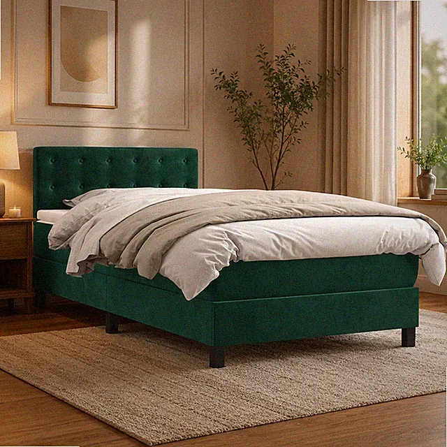 Boxspringbett Samt Bett mit Matratze Polsterbett Dunkelgrün | 90 x 200 cm