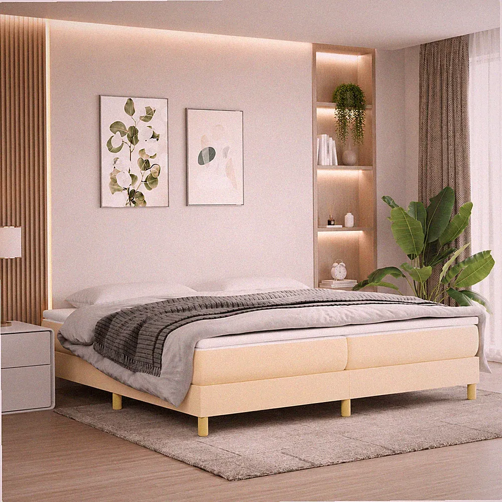 Boxspringbettgestell Stoff Creme Bettgestell Polsterbett Bett | 200 x 200 cm