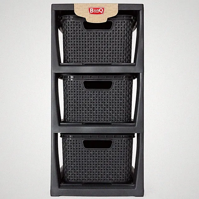 BranQ Badregal Rattan 3 Körbe Anthrazit Aufbewahrungsregal Kunststoff 48,7cm