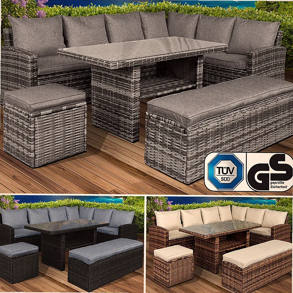 BRAST Poly Rattan Sitzgarnitur Eco Gartenmöbel Essgruppe Lounge Sitzgruppe