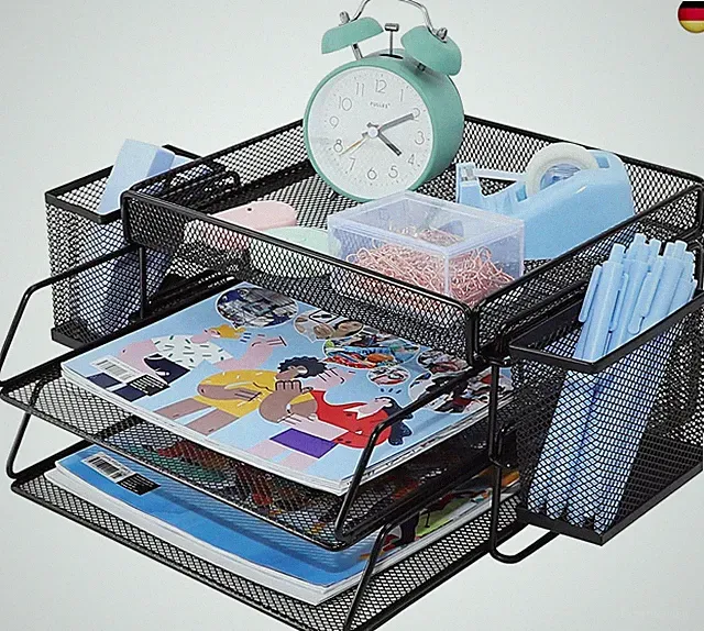 Briefablage mit 2 Ebenen, Aktenablage für Bürotisch, Papierablage, S
