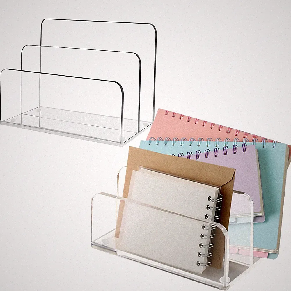 Briefsortierer Schreibtisch Organizer Acryl Transparent Büro Zuhause 2 Fächer