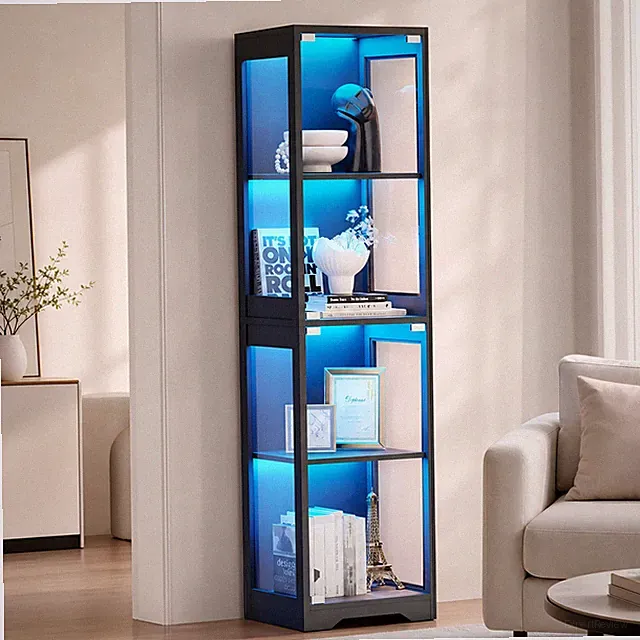 BROTTAR 4-Ebenen Glasvitrine Stehend mit Glastüren und 3-Farben LED Beleuchtung