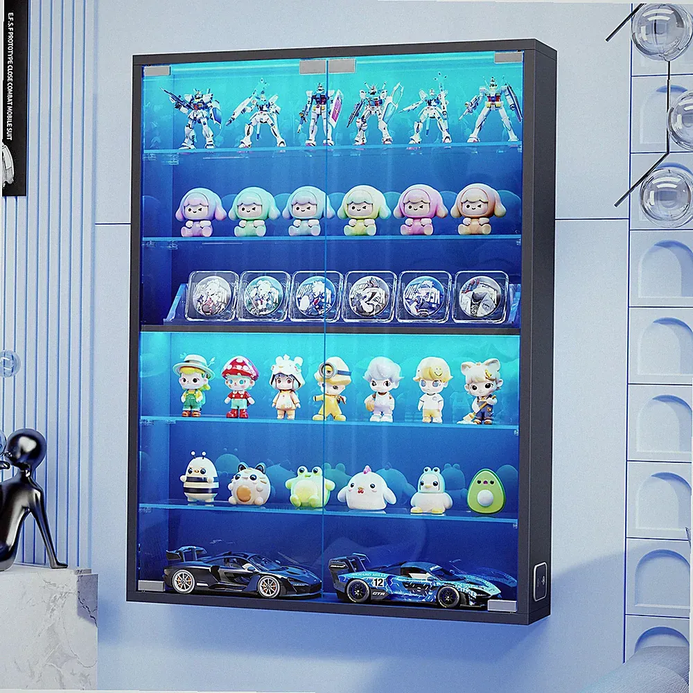 BROTTAR 6-stöckige Wandmontage Vitrine Mit Verstellbare Regale & 3-Farben Licht