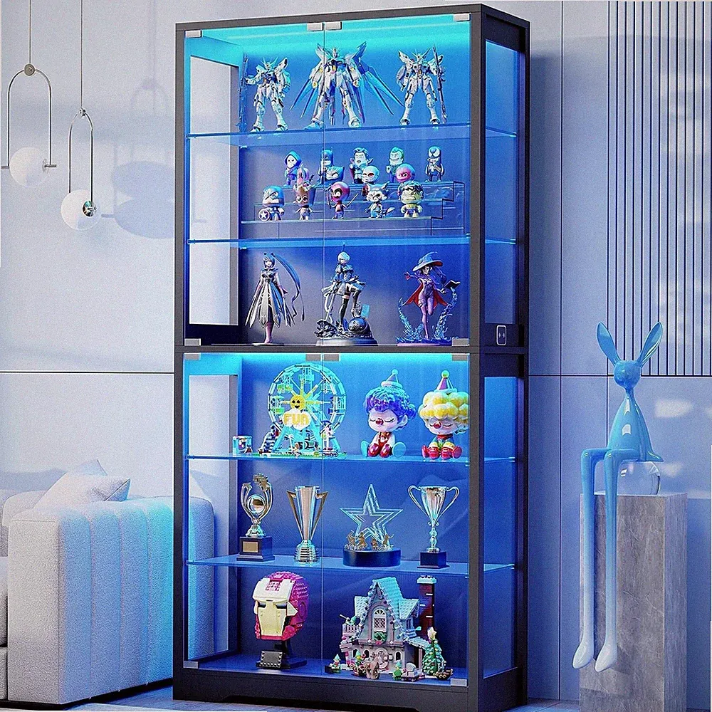 BROTTAR Glasvitrine mit Verstellbare Regale, 6-stufige Vitrine mit 3 Farblichten