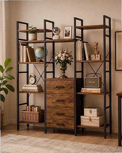 Bücherregal 100x142cm Standregal Industrial Holz mit Schubladen