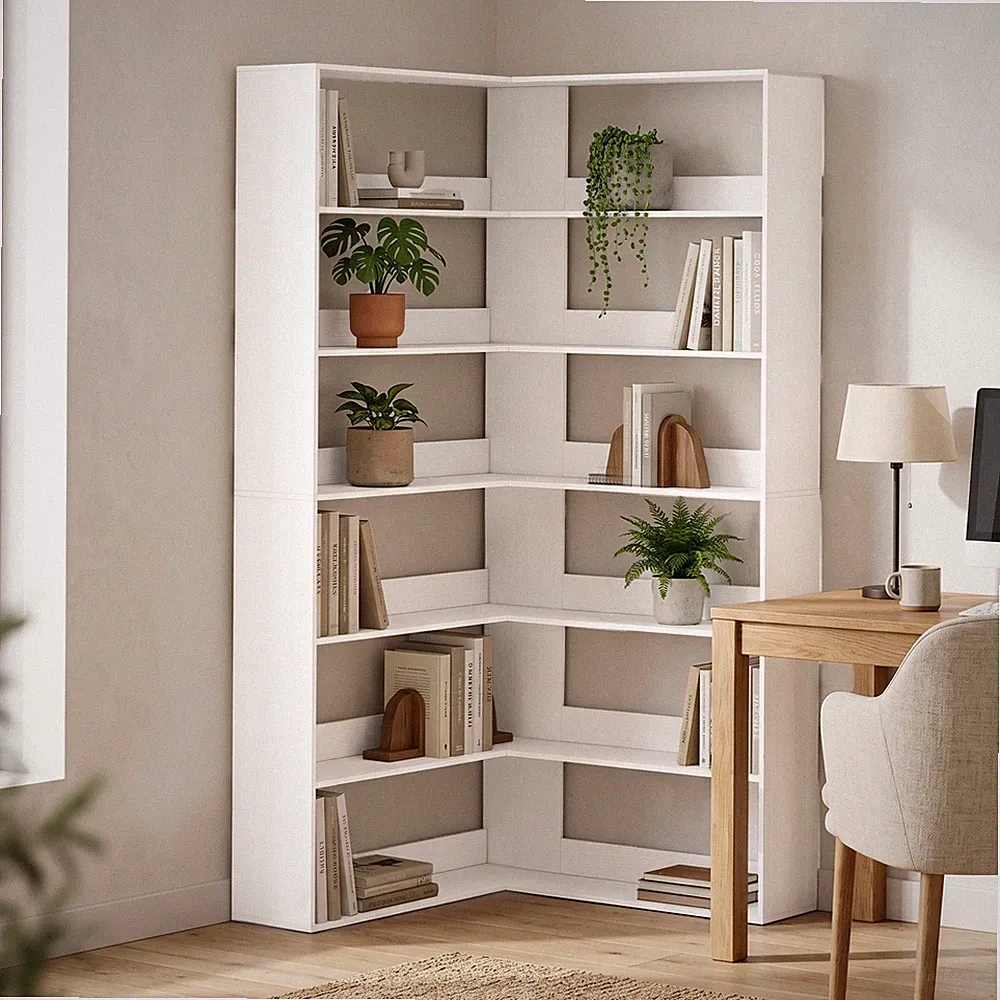 Bücherregal 7 Ebenen Eckregal L-förmiges Regal mit Holzoptik Refurbished