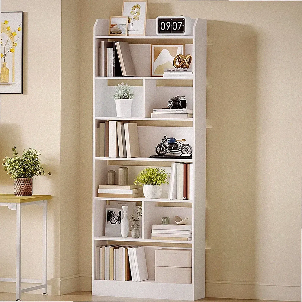Bücherregal 7 Fächer Weiß 24x60x199 cm Stehregal Stauraum Wohnzimmer Büro
