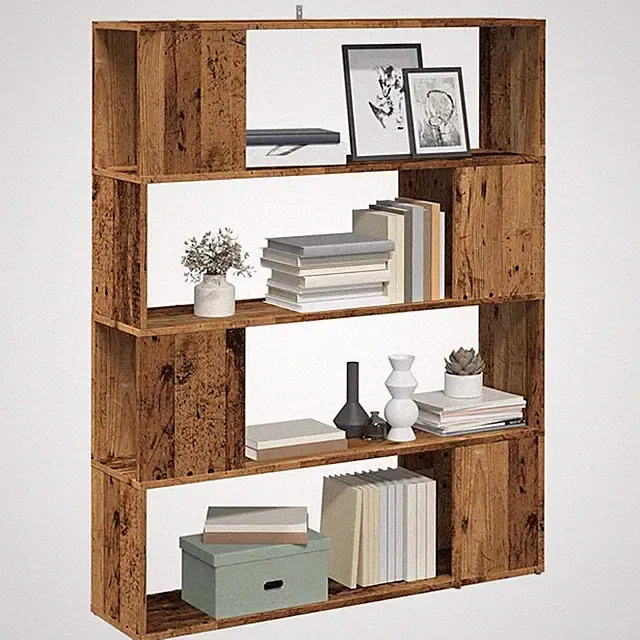 Bücherregal Altholzoptik 100x24x124 cm 4 Etagen Holzwerkstoff Holz Raumteiler