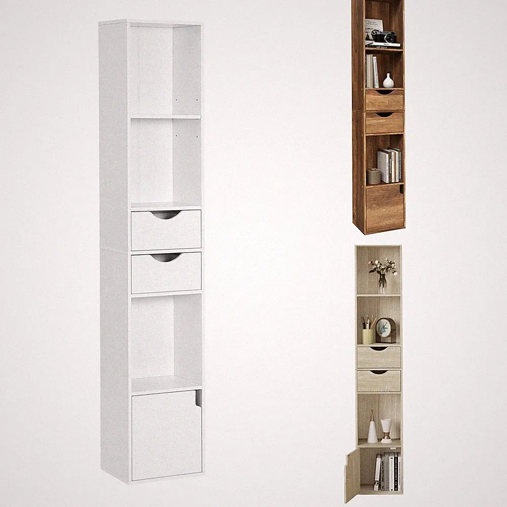 Bücherregal Bücherschrank Büroregal Standregal mit Schubladen Tür 30x158x24 cm