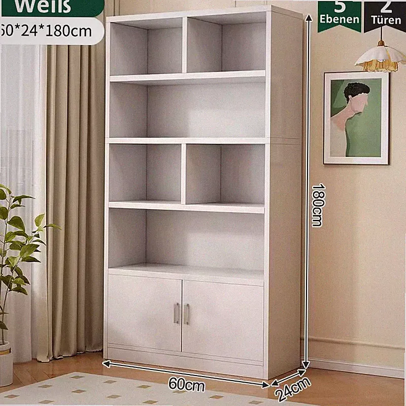 Bücherregal Bücherschrank Regal Standregal Büroregal 60x24x180cm 8 Fächer 2 Tür