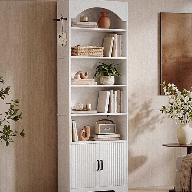 Bücherregal Gewölbtes Design 7 Stufen Regal Schrank Türen Wohnzimmer 210 cm