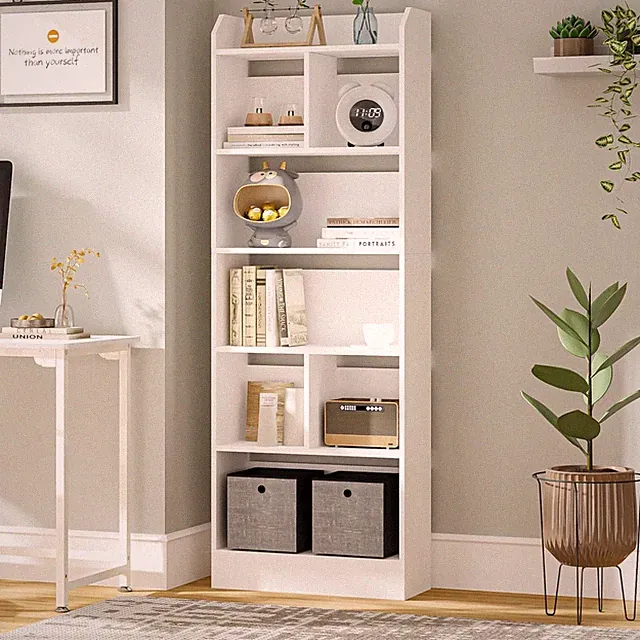 Bücherregal Holz 6 Fächer Standregal Wohnzimmer Büro weiß 170cm