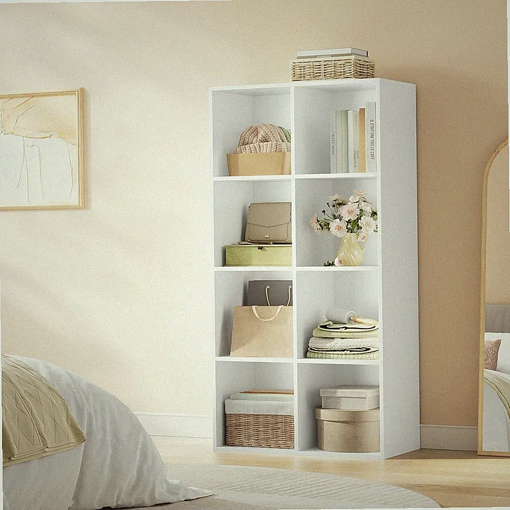 🏅Bücherregal Holz Bücherschrank Standregal Weiß Büroregal 8 Fächer Aktenregal