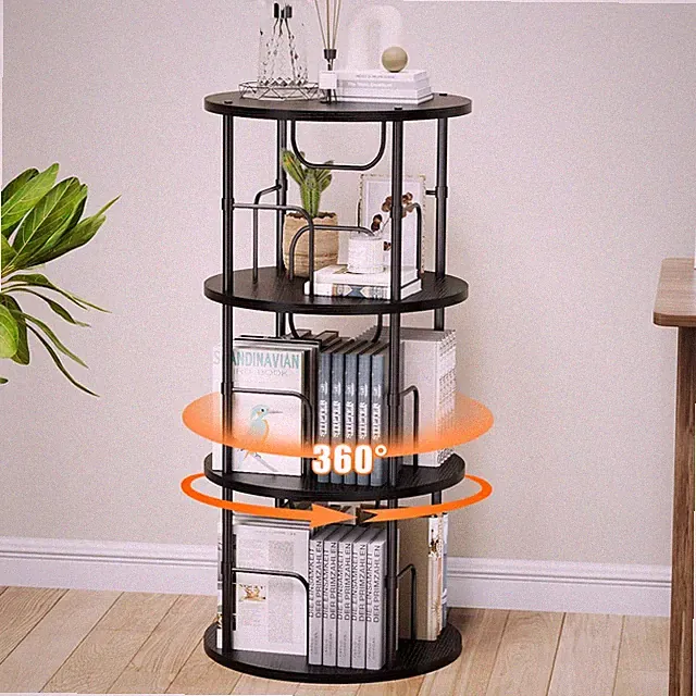 Bücherregal Holz Metall 3 Ebenen drehbar Aufbewahrung minimalistisch schwarz