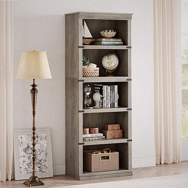 Bücherregal im Landhausstil 5-stöckig hohes Massivholz-Standregal für Wohnzimmer