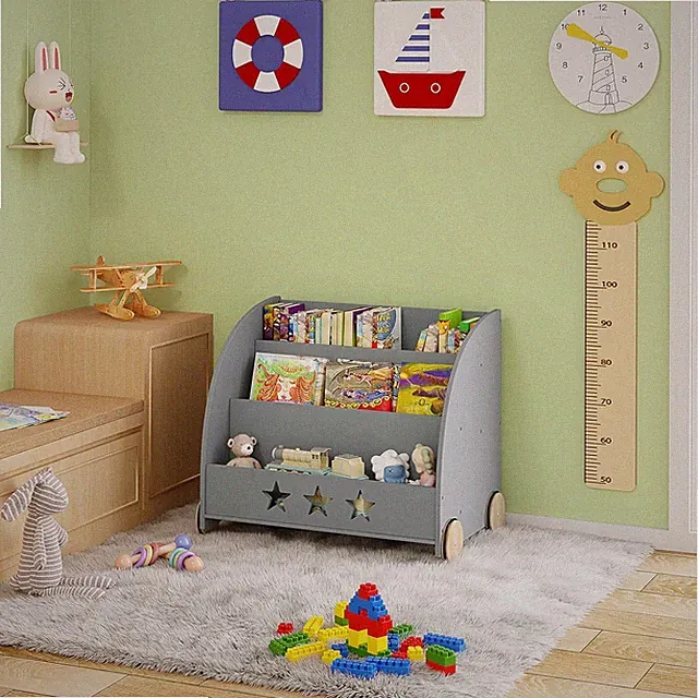 Bücherregal Kinderregal Regal für Kinder 3 Regale Holz Spielzeugregal mit Räder
