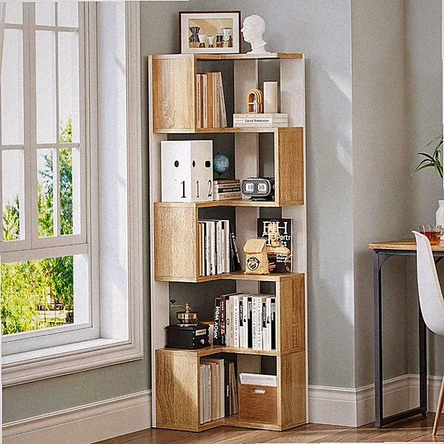 Bücherregal L-förmig 6 Etagen MDF weiß Eiche 54x