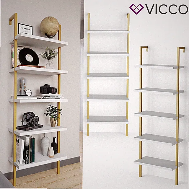 Bücherregal Leiterregal Ava Standregal Wandregal 5 Ablagen Loft Weiß Gold Vicco