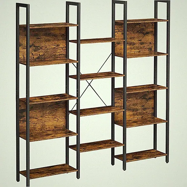 Bücherregal LLS107B01 mit 14 Böden in rustikalem Braun