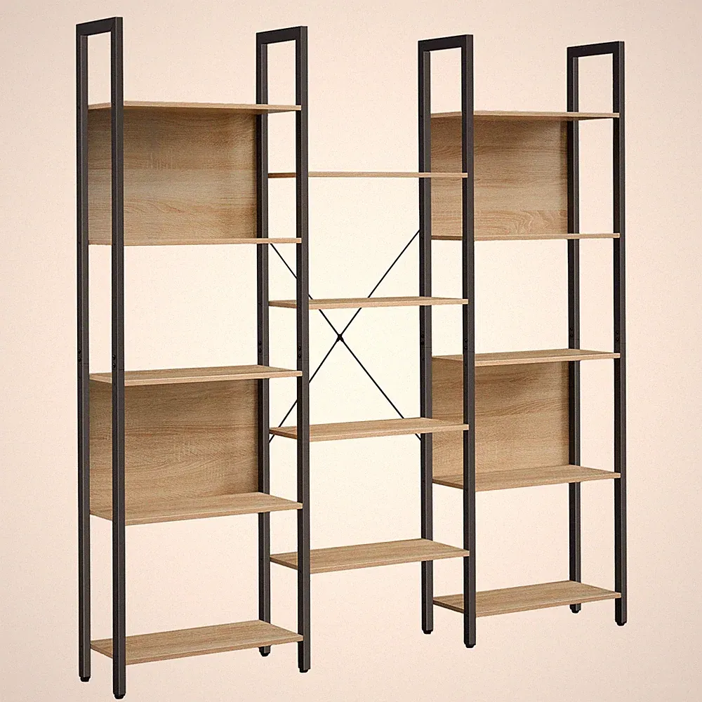 Bücherregal LLS107B11 mit 14 Böden in Sonoma und Schwarz